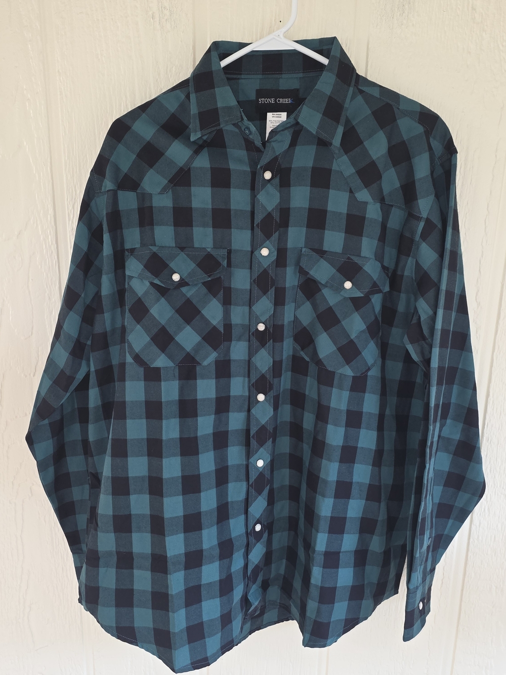 Stone Creek Teal Plaid Pearl Snap Men's Shirt, Size Large